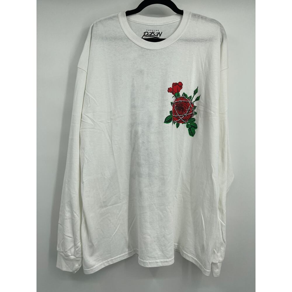 Popular Poison White Rose Print XXL Long Sleeve TShirt Tee Rose NEW Mens Comfy